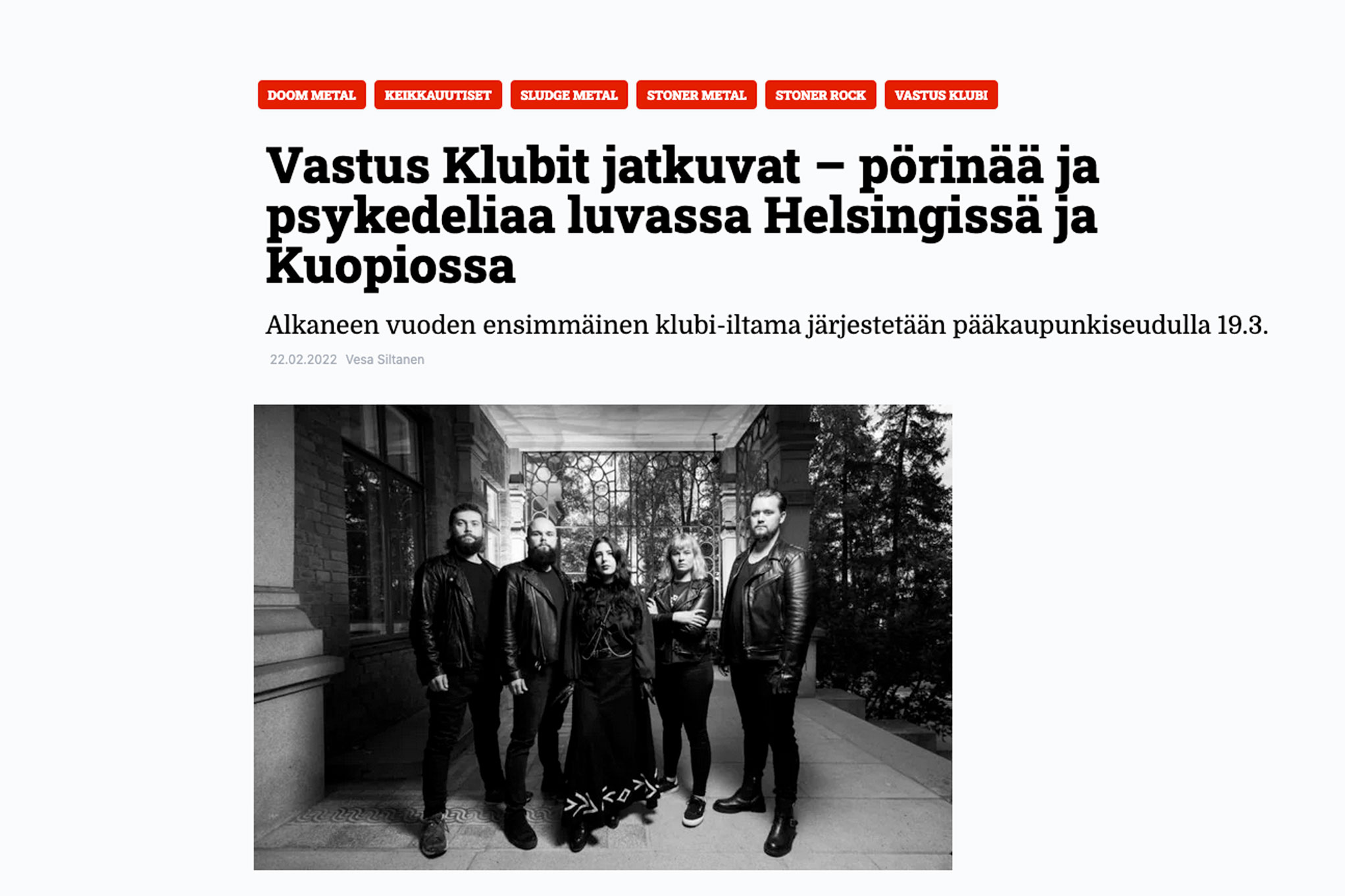 Inferno huomioi Vastus KlubIn sivuillaan